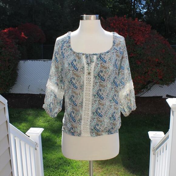 Forever21 Women's Boho Peasant Blouse Embroidered Paisley Print Size XS - Picture 3 of 11